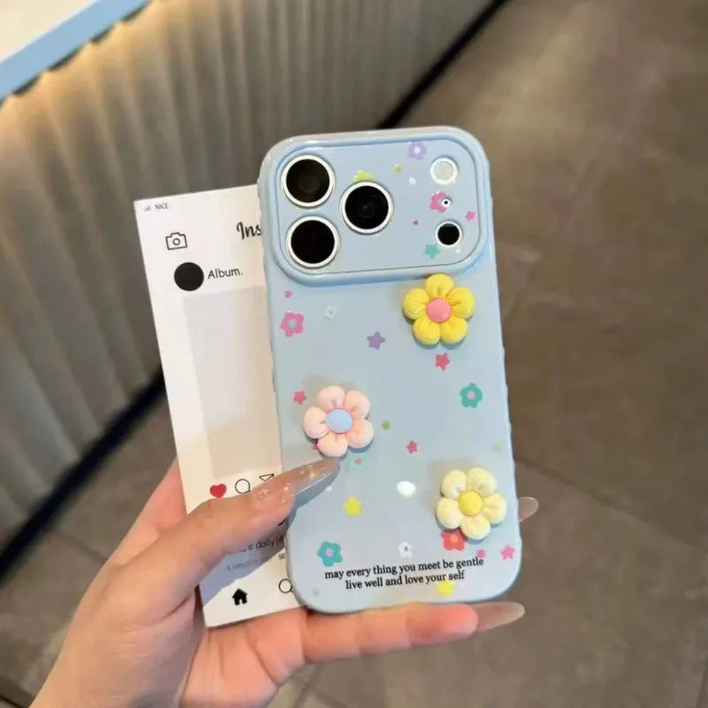 Cute 3D Colorful Flowers Dopamine Phone Case For iPhone