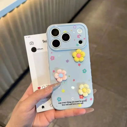 Cute 3D Colorful Flowers Dopamine Phone Case For iPhone