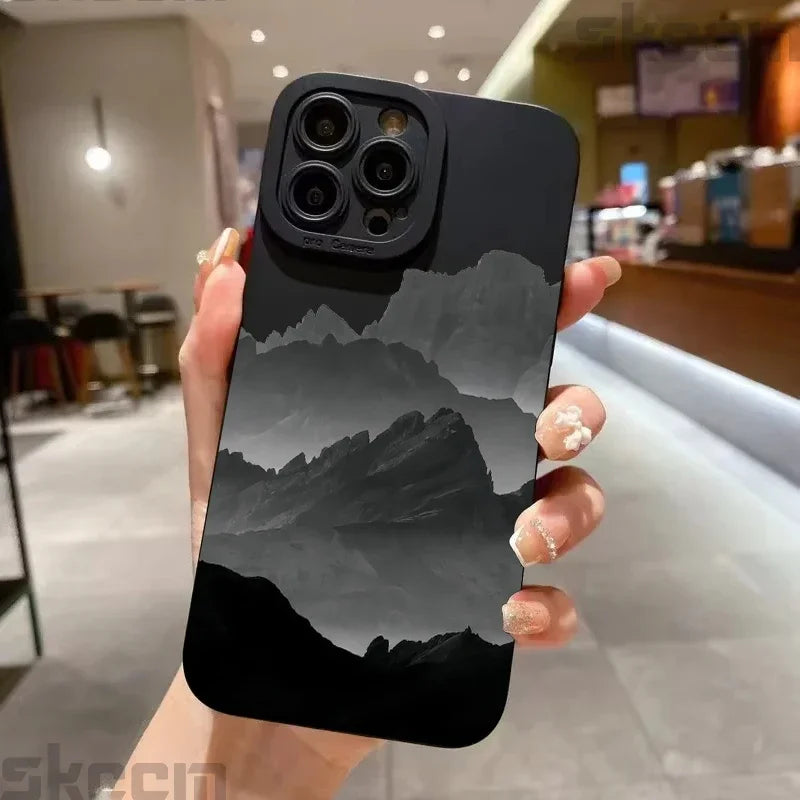 Black Mountain Peak Pattern Phone Case For iPhone
