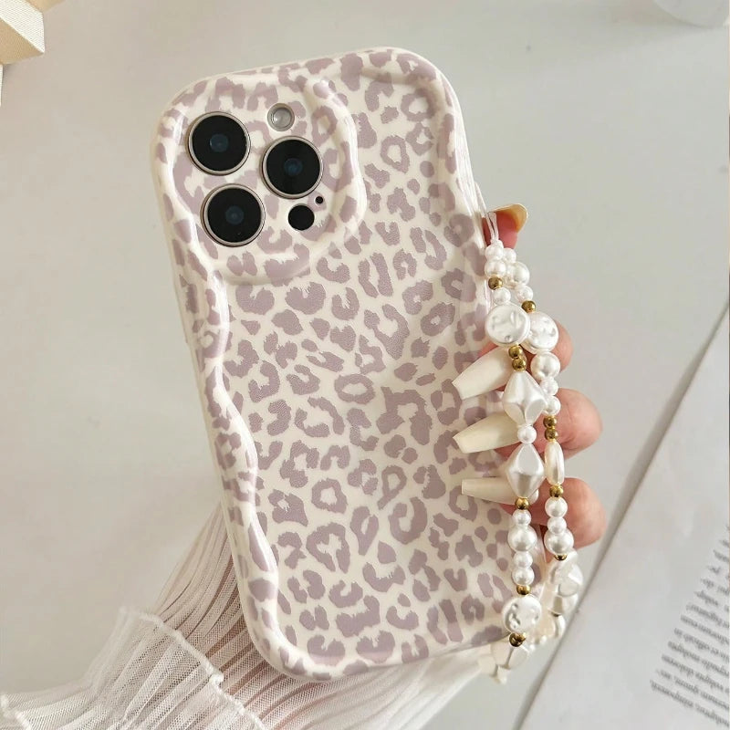 Fashion Leopard Pattern Cream Wave-Shaped Phone Case For iPhone