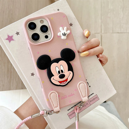 Luxury Wristband Lanyard Mickey Leather Phone Case For iPhone