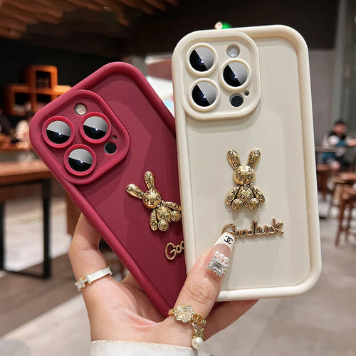 3D Cute Golden Rabbit Silicone Soft Phone Case For iPhone