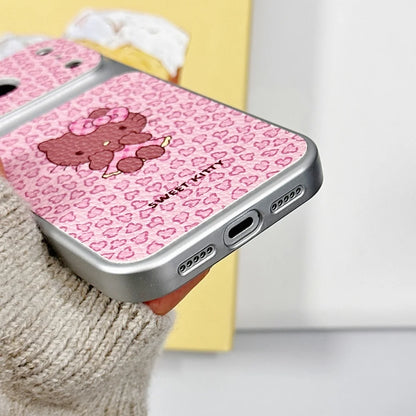 Electroplating Skin Powder Leopard Print Kitty Phone Case For iPhone
