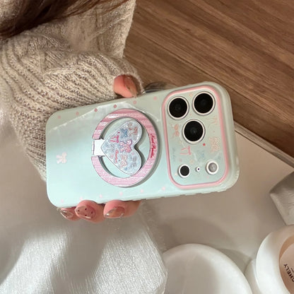 Korean Fold Love Heart Glitter Colorful Bowknot Magnetic Holder Phone Case For iPhone