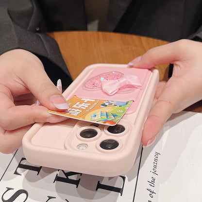 Lovely 3D Love Heart Card Bag Holder Phone Case For iPhone