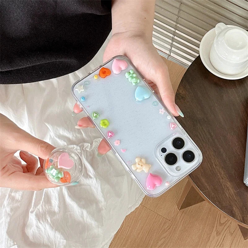 Clear Cute Love Bear Epoxy Phone Case