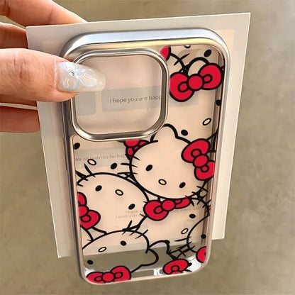 Red Hello Kitty Face Bow Strap Phone Case For iPhone