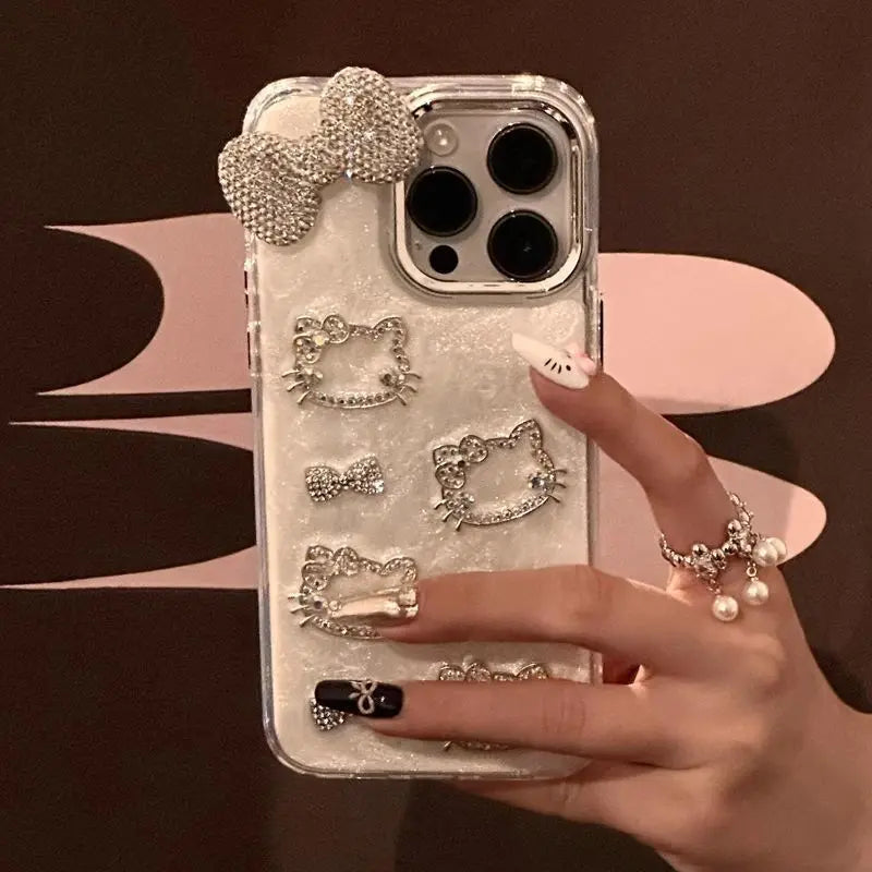Cute Cartoon Cat Anime Diamond Phone Case, Suitable Case For Apple iPhone