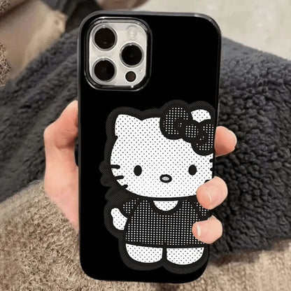 Black White Hello Kitty Red Bow Strap Phone Case For iPhone