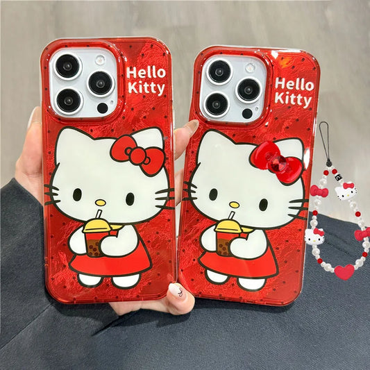 Hello Kitty Red Strap Bow Wave Point Phone Case For iPhone