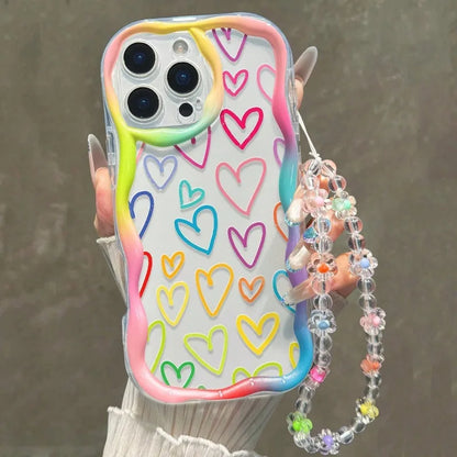 Lovely Colorful Heart Wavy-edge Phone Case For iPhone