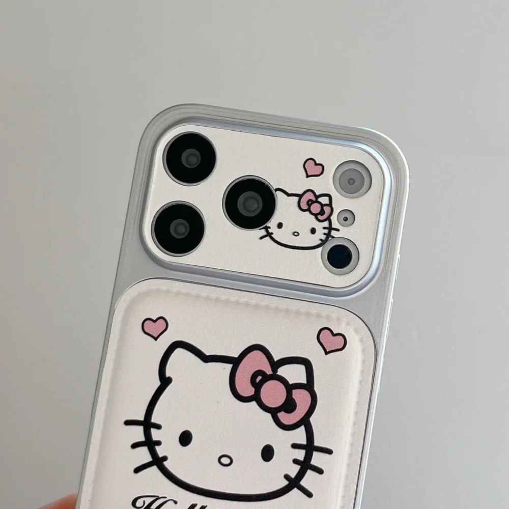 Korean Pink Big Head Hellokitty Leather Phone Case For iPhone
