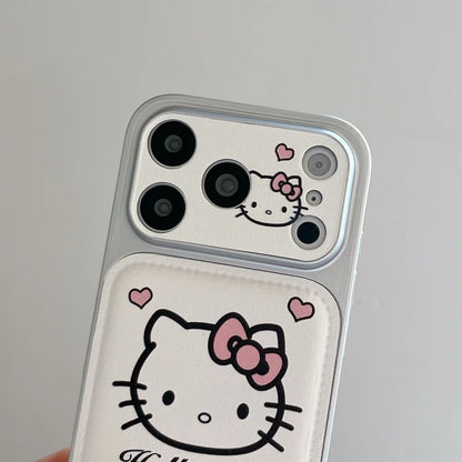 Korean Pink Big Head Hellokitty Leather Phone Case For iPhone