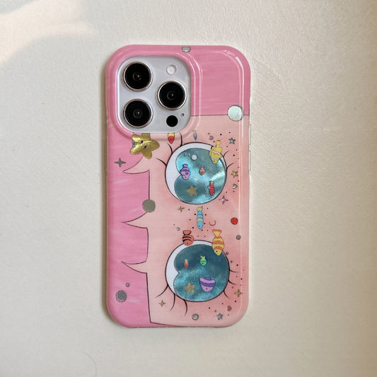 Cute & Childish Pink Hair Lilttle Girl Glittering Big Eyes Phone Case