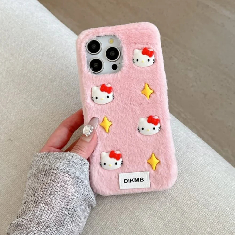 Cute Pink Rabbit Feather Four Star Kitty Sanrio Phone Soft Case For iPhone