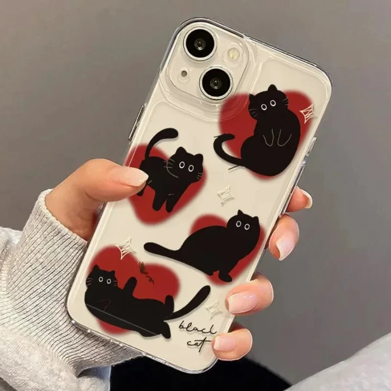 Lovely Love Heart Black Cat Phone Case