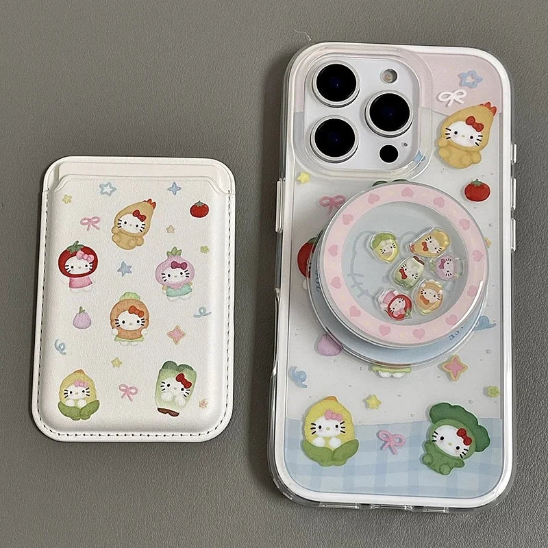 Cute Cartoon Vegetable Fruit Hello Kitty Magsafe Card Wireless Charge Phone Case