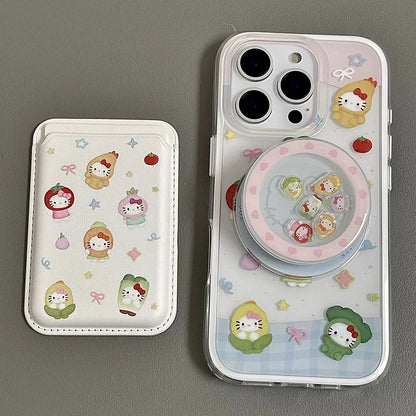 Cute Cartoon Vegetable Fruit Hello Kitty Magsafe Card Wireless Charge Phone Case