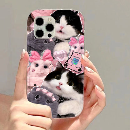 Korean Lovely Cat Pink Phone Case For iPhone