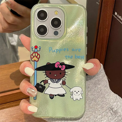 Hello Kitty Cartoon Black Skin Bow Strap Phone Case For iPhone