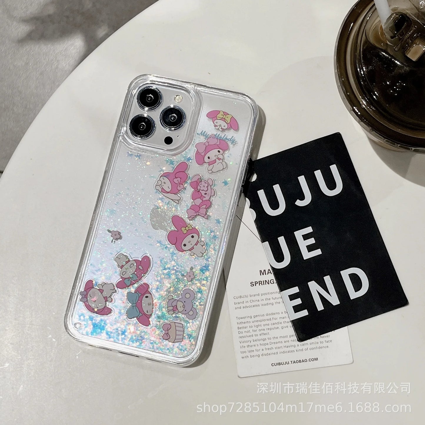 Kawaii Kuromi Cute Quicksand Anti-Fall Protective Case Girls Gifts For iPhone