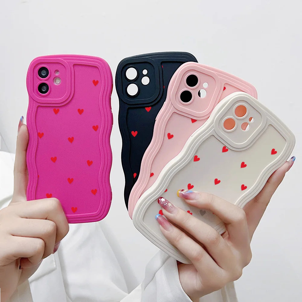 Love Heart Wavy Curved Edge Phone Case For iPhone