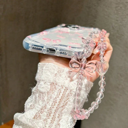 Pink Cherry Bowknot Transparent Wavy-Edge Phone Case For iPhone