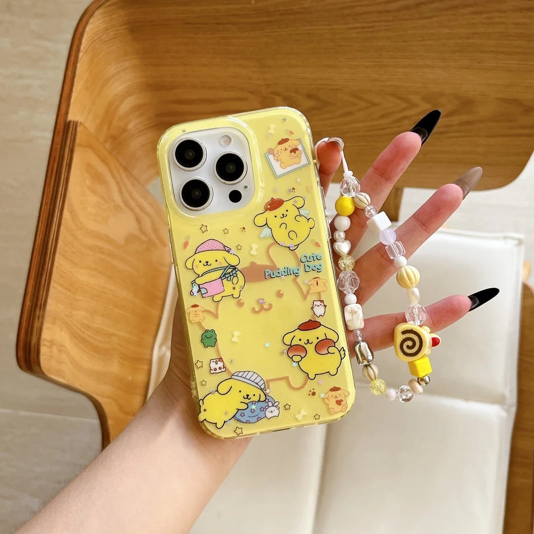 Lovely Pom Pom Purin Soft Phone Lanyard Case For iPhone