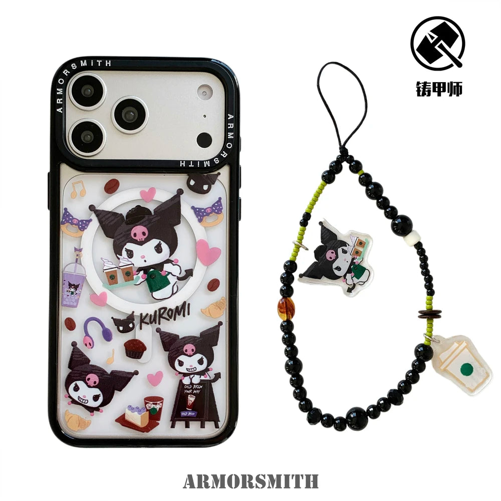 Cute Cartoon Sanrio Kuromi Magnetic Holder Magsafe Wireless Charge Phone Case For iPhone