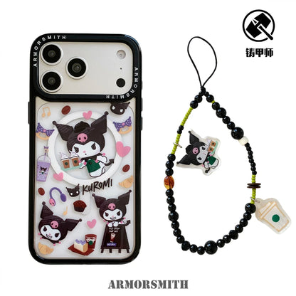 Cute Cartoon Sanrio Kuromi Magnetic Holder Magsafe Wireless Charge Phone Case For iPhone