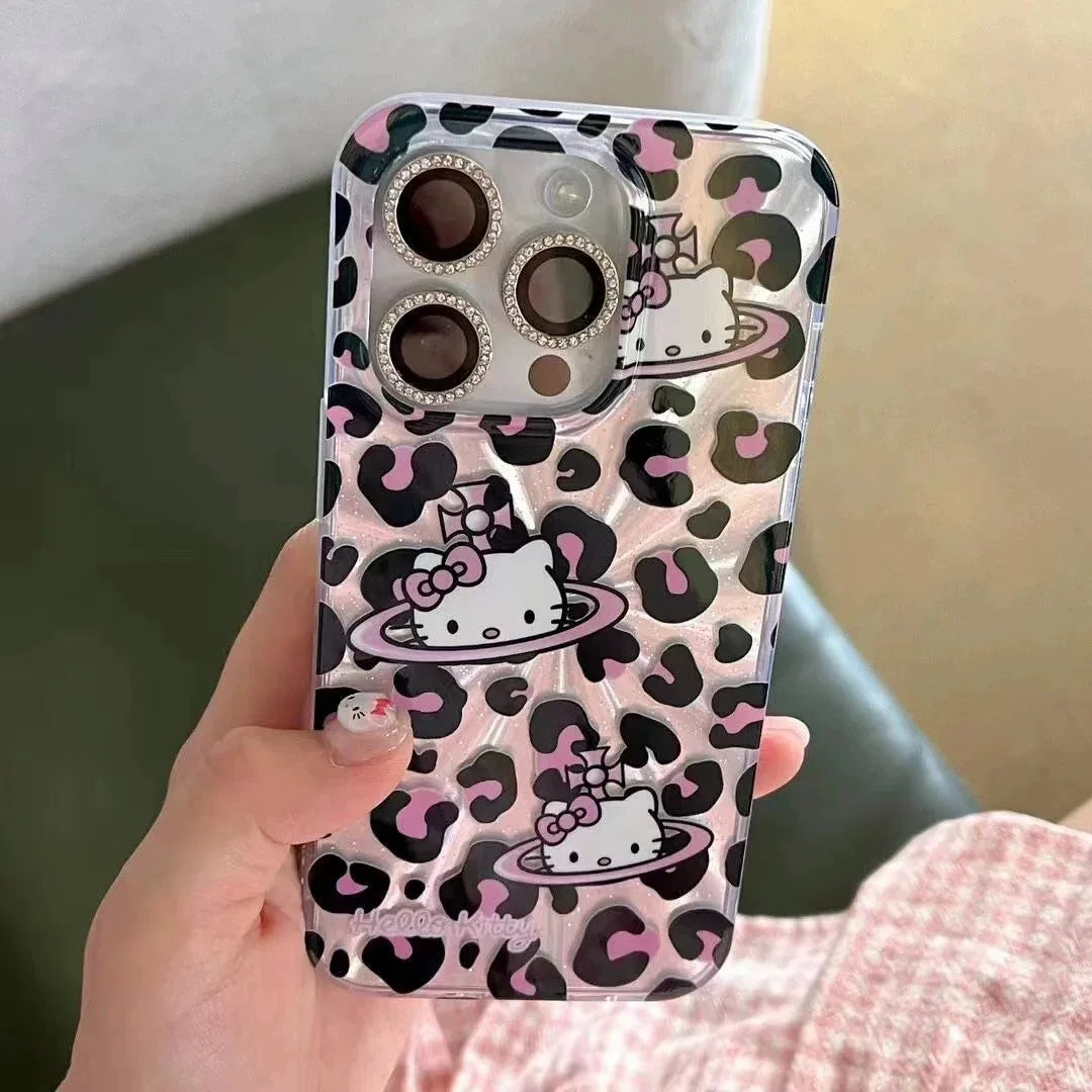 Sanrio Hello Kitty Bow Pink Lepard Print Phone Case For iPhone