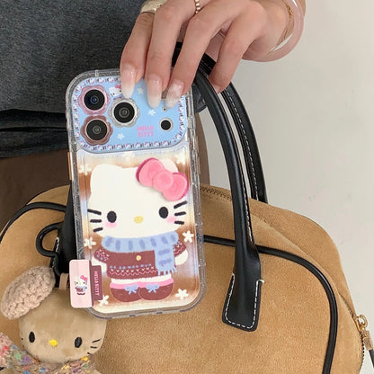 Luxury Cute Flower Lens Leather Scarf Kitty Phone Case For iPhone