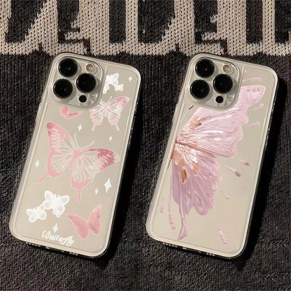 Pink Butterfly Luxury Shockproof Transparent Phone Case