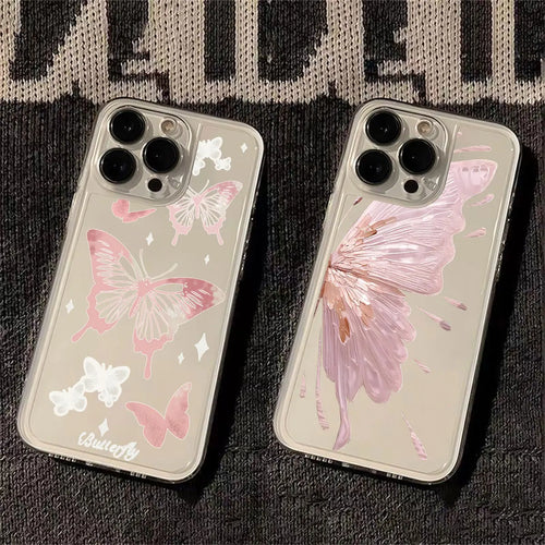 Pink Butterfly Luxury Shockproof Transparent Phone Case