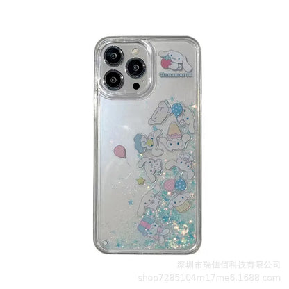 Kawaii Kuromi Cute Quicksand Anti-Fall Protective Case Girls Gifts For iPhone