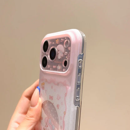 Double Glitter Gradient My Melody Phone Case Large Sparkle Window Lens Cute Cartoon Shockproof Cover For iPhone