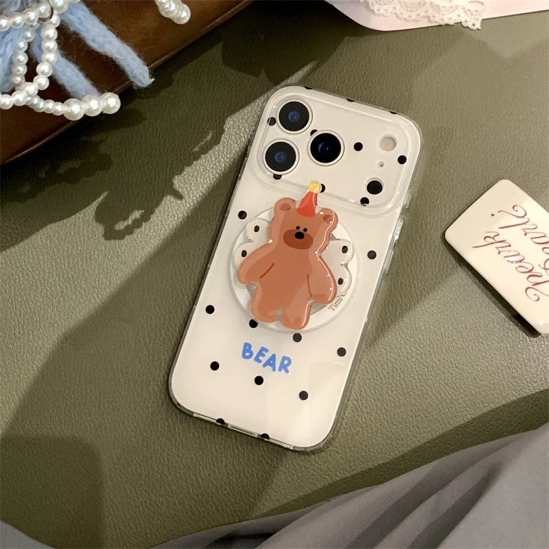 Simple Black Polka Dot Magnetic Phone Case For iPhone