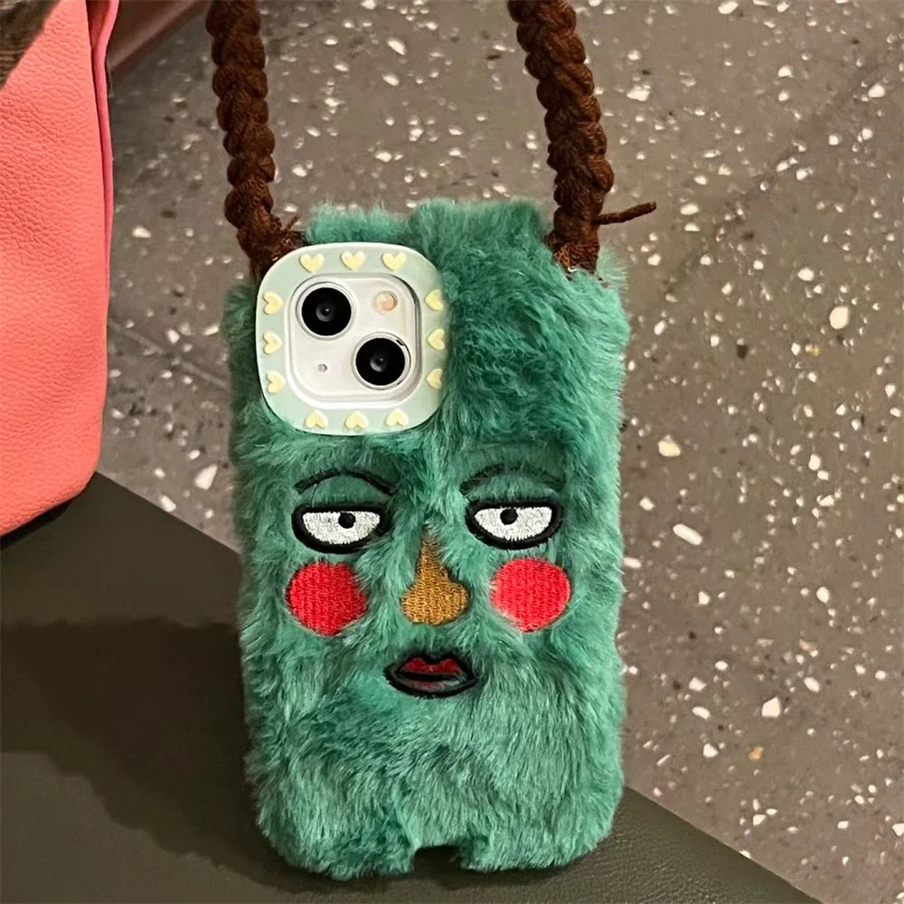 Korean Cute Funny Ugly Blush Face Fur Phone Case