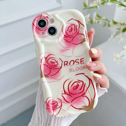 Flower 3D Wavy Curved Edge Soft Clear TPU Phone Case For iPhone