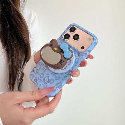 Cute Sanrio Hello Kitty Magnetic Makeup Mirror Holder Magsafe Wireless Charge Phone Case For iPhone