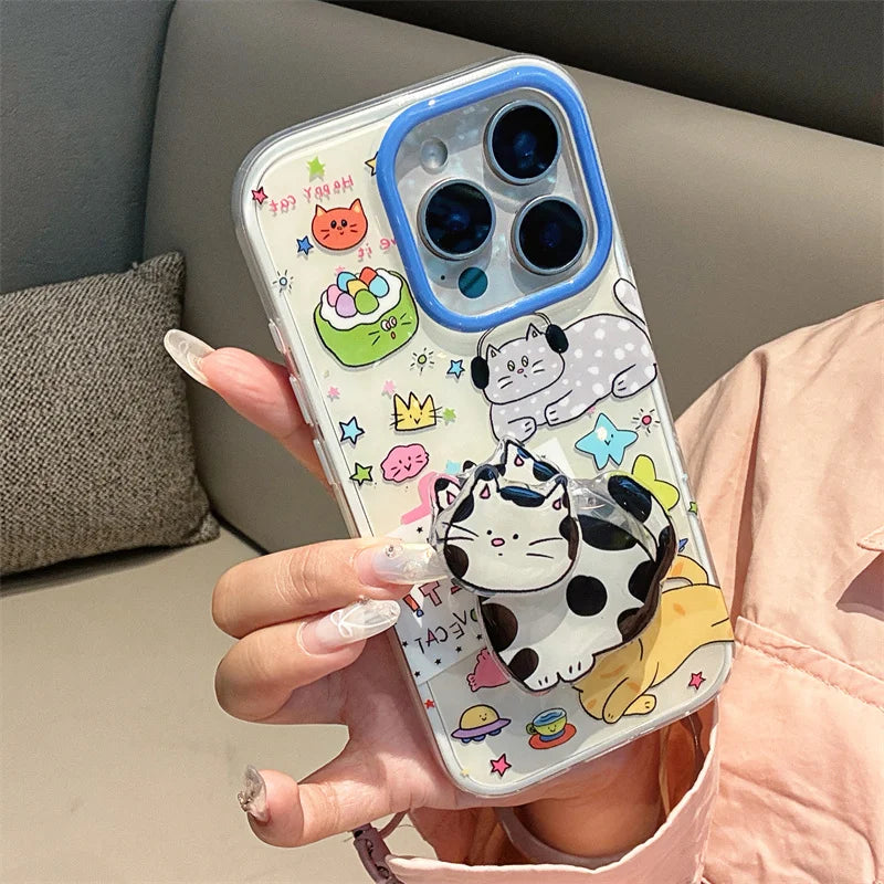 Korean Cute Cartoon Cat Stand Phone Case