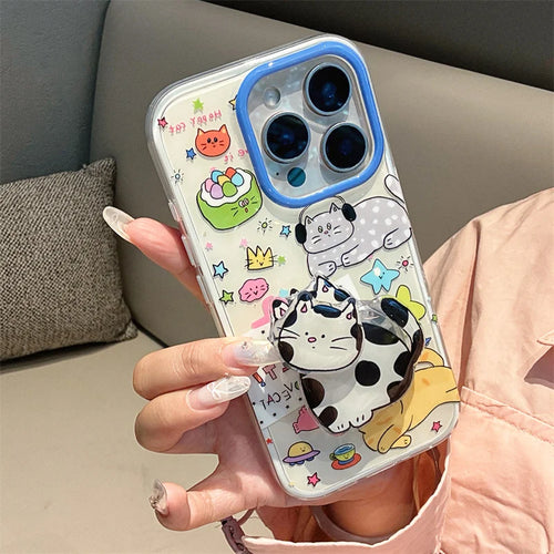 Korean Cute Cartoon Cat Stand Phone Case