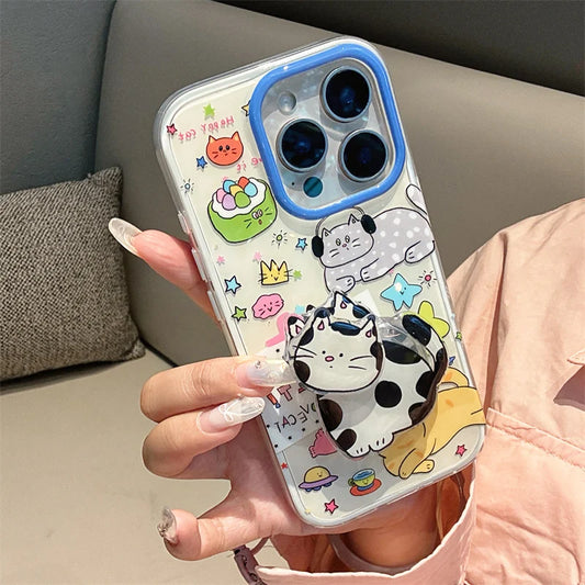 Korean Cute Cartoon Cat Stand Phone Case