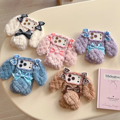 Bunny Rabbit Plush Phone Case with Butterfly Knot Design For iPhone