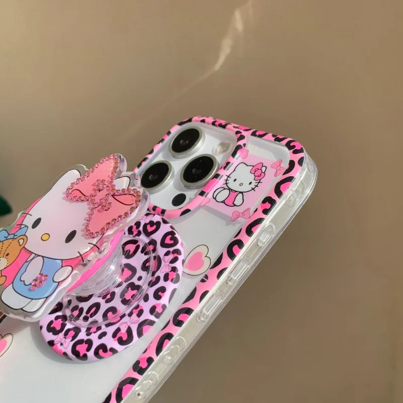 Luxury leopard Cute Hello Kitty Bear Magsafe Wireless Charge Case For iPhone