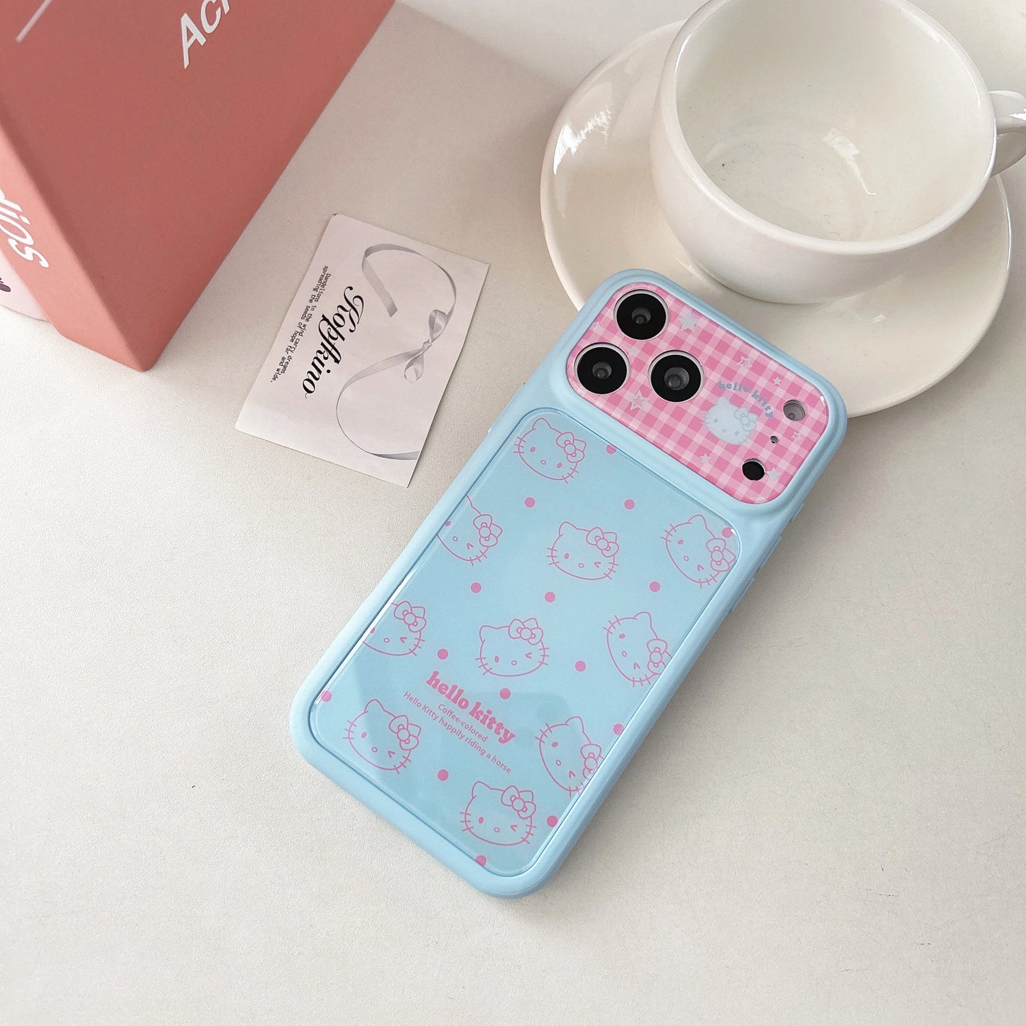 Cute Cartoon Large Window Four Colored Line Kitty Head Phone Case For iPhone