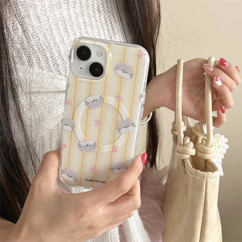 Cute Stripes Cat Magnetic Phone Case