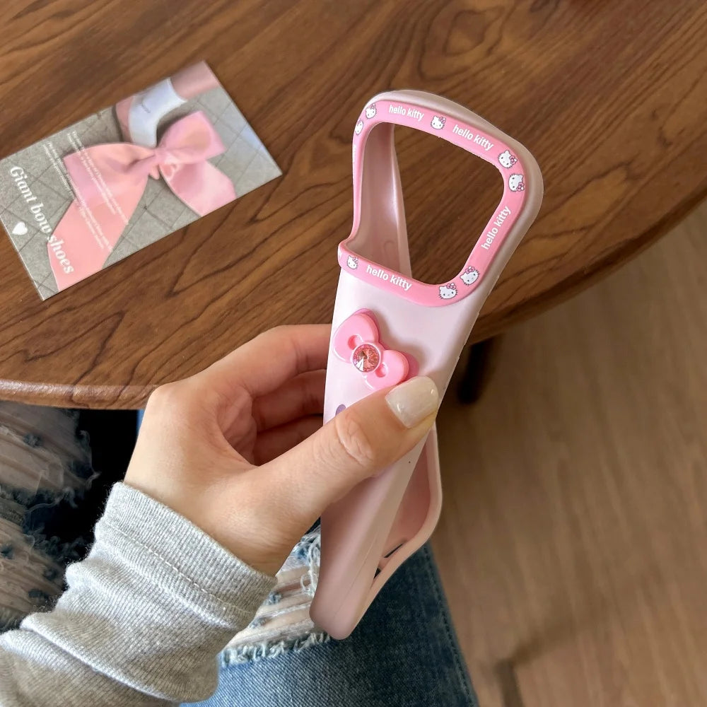 Korean Cute Cartoon Silicone Sanrio 3D Bow Print Kitty Phone Case For iPhone