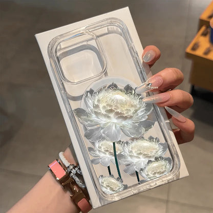 Honeybee Flower Pattern Magnetic Clear Phone Case For iPhone
