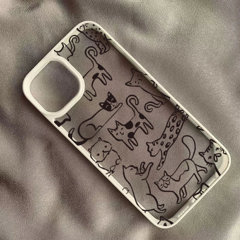 Lovely Cat Graffiti Dopamine Acrylic Phone Case For iPhone